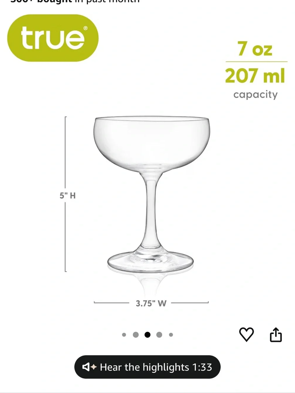 Clear Glass Coupe Cocktail Glasses - Set of 4